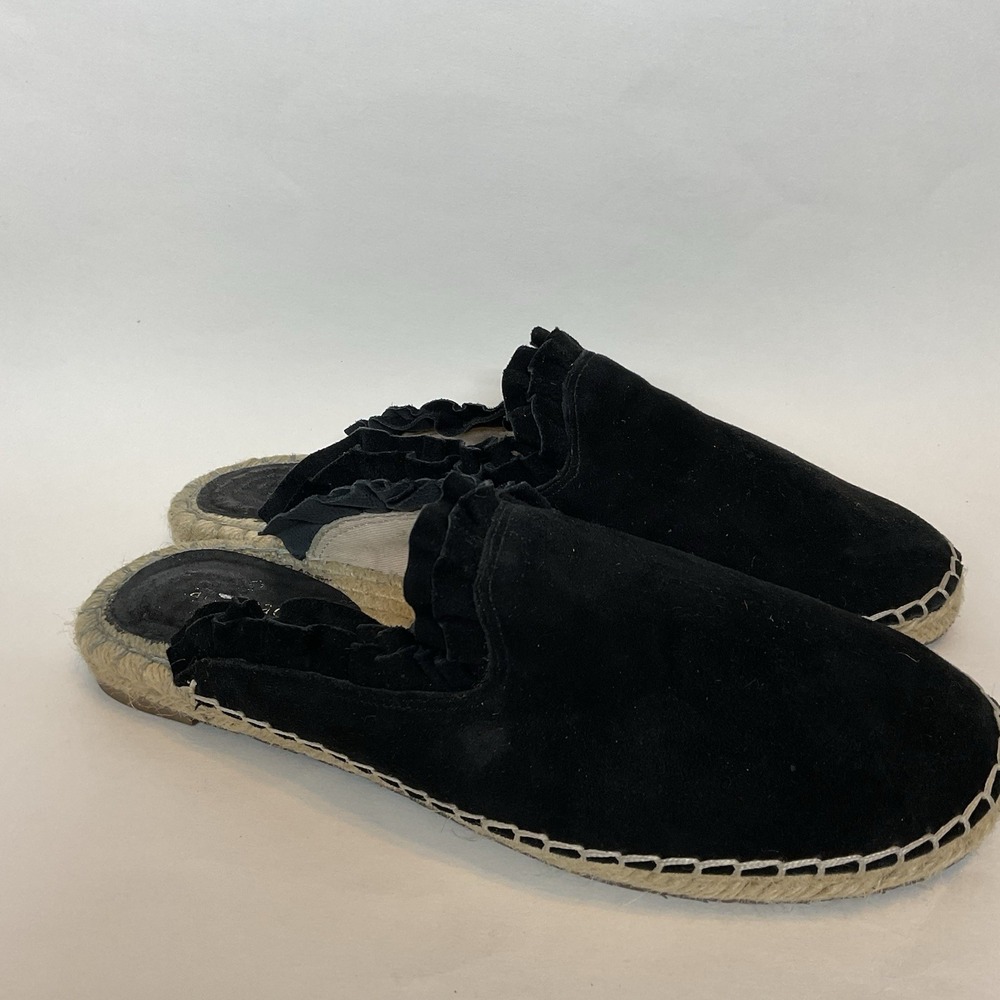 Kate‎ Spade Laila Black Suede Ruffle Slip On Espadrilles Women's Size 8M Shoes